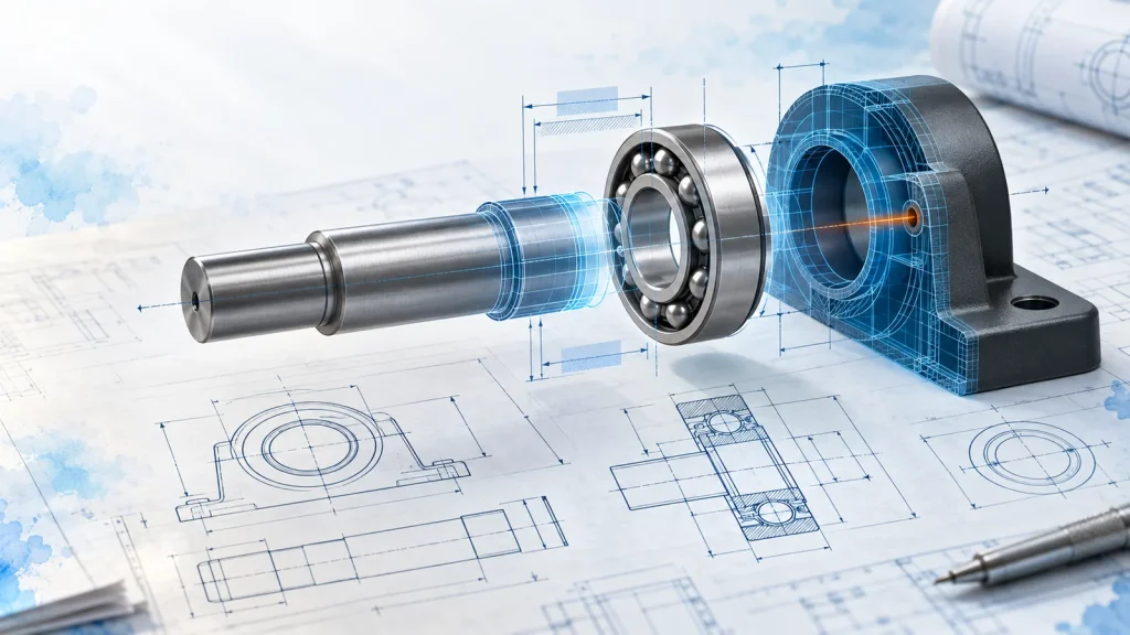 Shaft, bearing and housing fit with dimension callouts