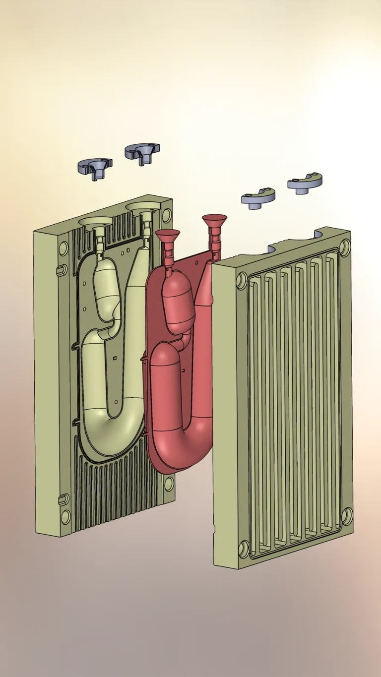 Two-cavity blow mold: CAD model